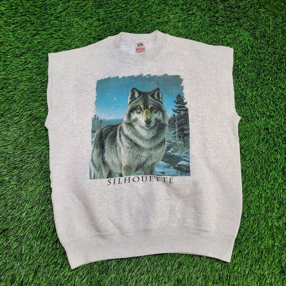 VTG 1996 Wolf Nature Short Sleeve Sweatshirt USA Made Boxy 90s Fit Medium - Picture 1 of 5